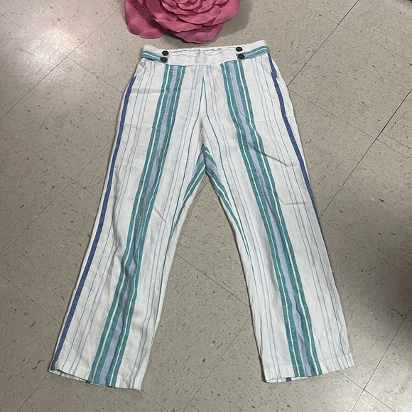 Ellen Tracy Pants - ELLEN TRACY Women's Sz Medium Linen‎ Blend Striped Ankle Pants w/ Pockets